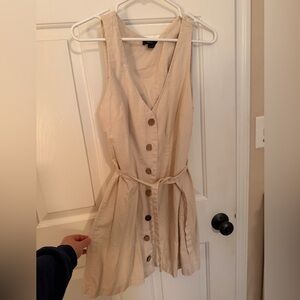 Sleeveless Beige Button-Down Dress